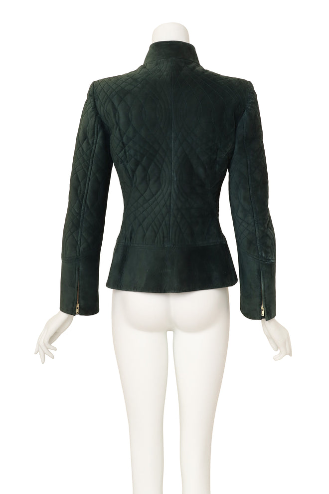 Quilted suede jacket by Gucci on mannequin back @ Recess LA