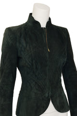 Quilted suede jacket by Gucci on mannequin close @ Recess LA