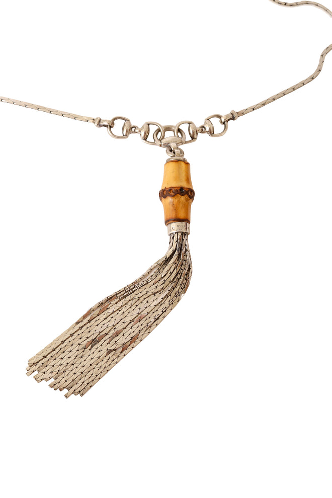 Gucci bamboo tassel necklace close @ Recess LA