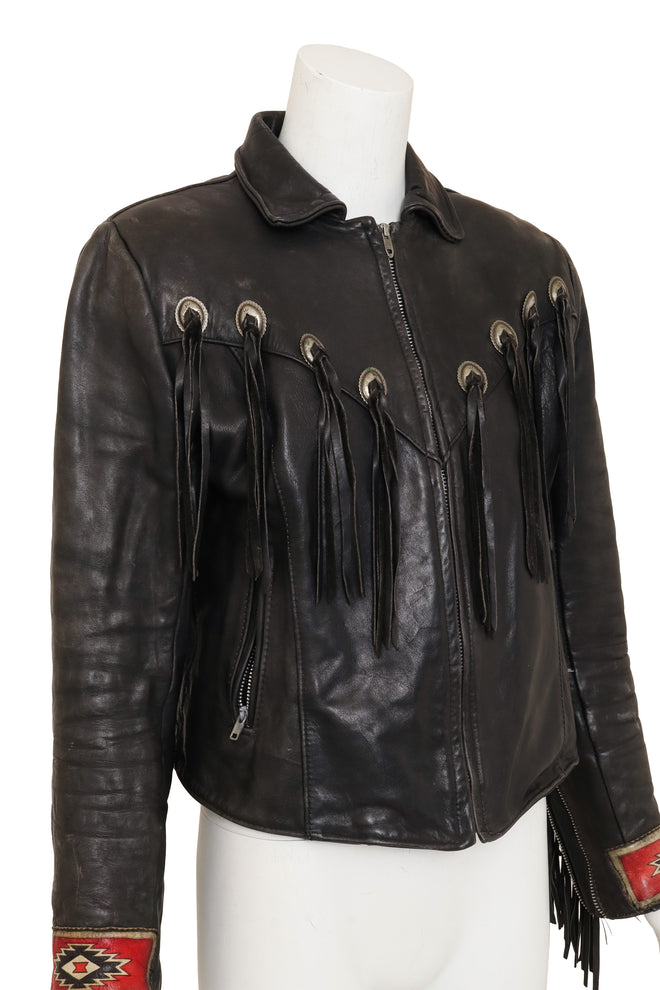 Vintage Fringe Leather Concho Jacket by Gypsy Leather on mannequin close @ Recess LA