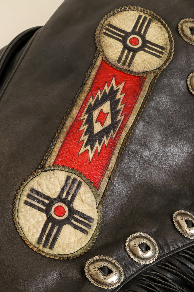 Vintage Fringe Leather Concho Jacket by Gypsy Leather patch wear @ Recess LA