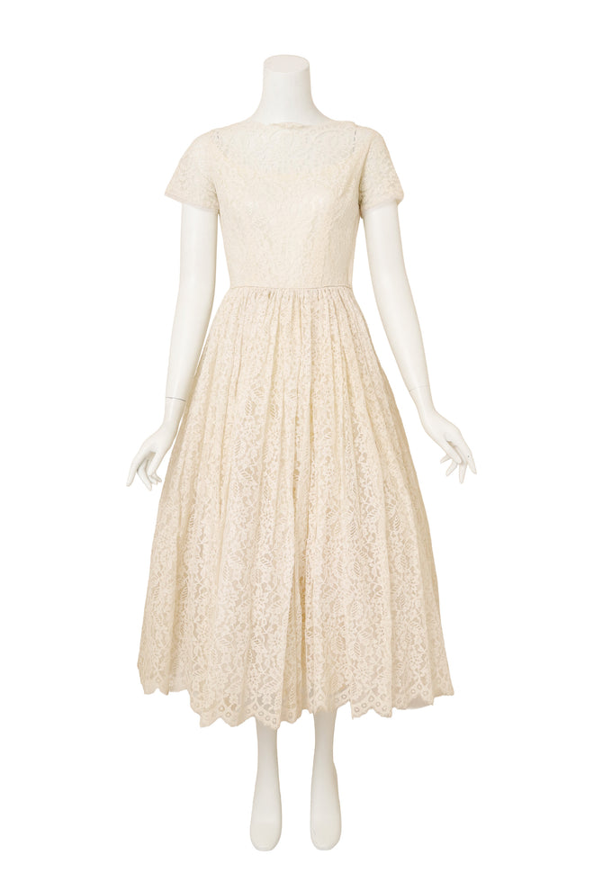Lace Tea Length Wedding Dress on mannequin @ Recess LA