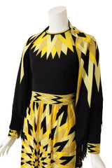 Vintage Mr. Dino Geometric Sunburst Shawl Dress with shawl close up @ Recess LA