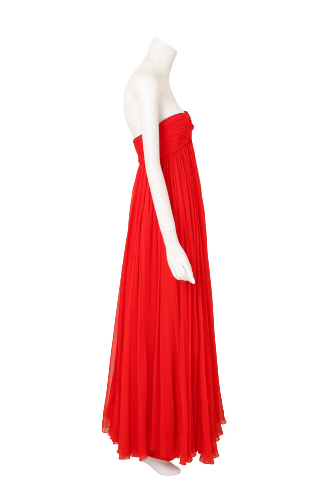 Strapless Empire Chiffon Gown by George Halley on mannequin side @ Recess LA