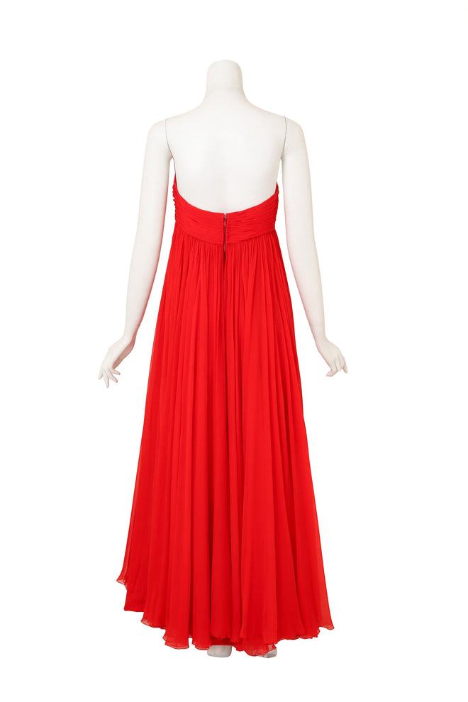 Strapless Empire Chiffon Gown by George Halley on mannequin back @ Recess LA