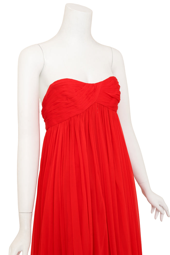 Strapless Empire Chiffon Gown by George Halley on mannequin close @ Recess LA