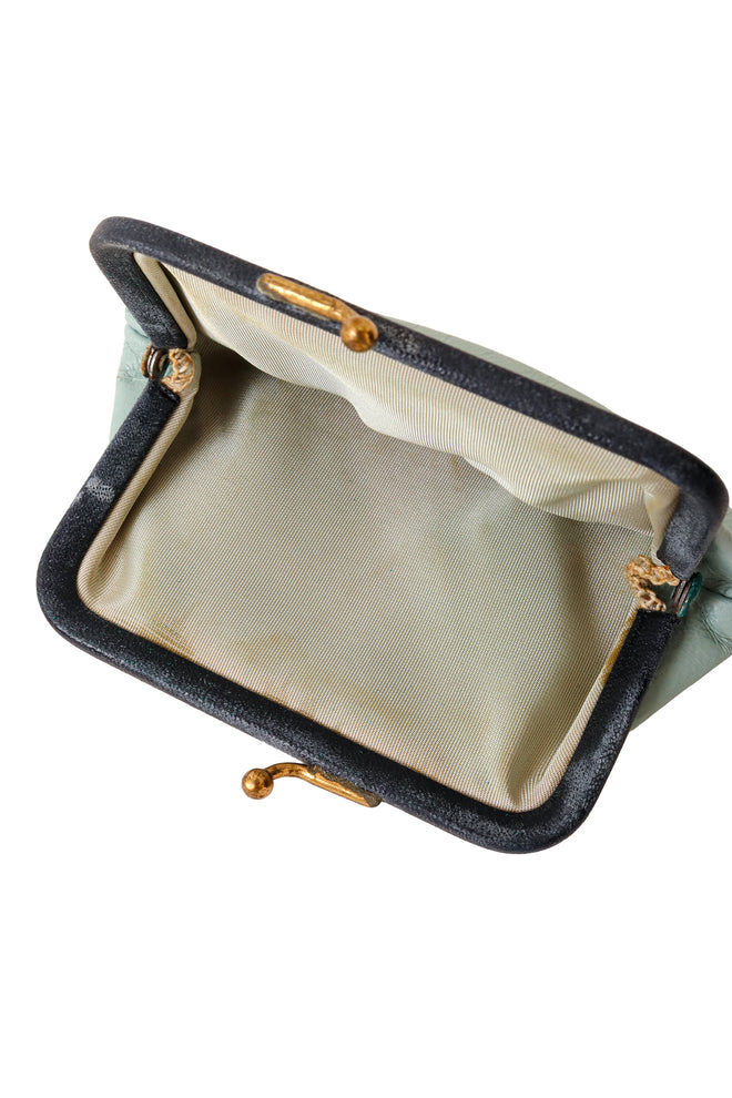 Circular Leather Clock Bag coin purse open @ Recess LA 