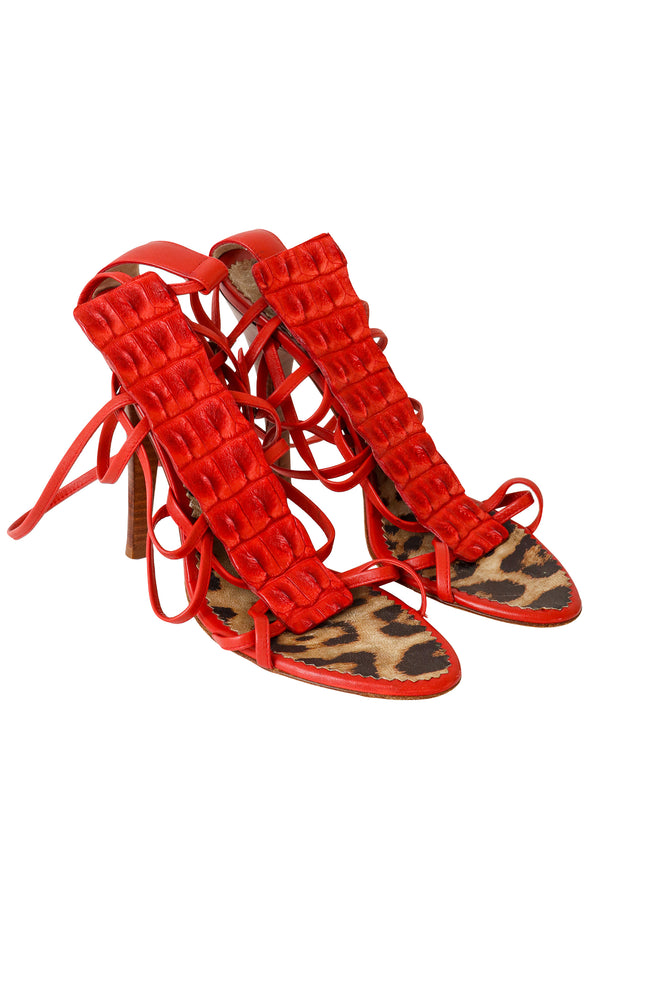 2005 S/S Red Strappy Crocodile Heels side profile @ Recess LA 