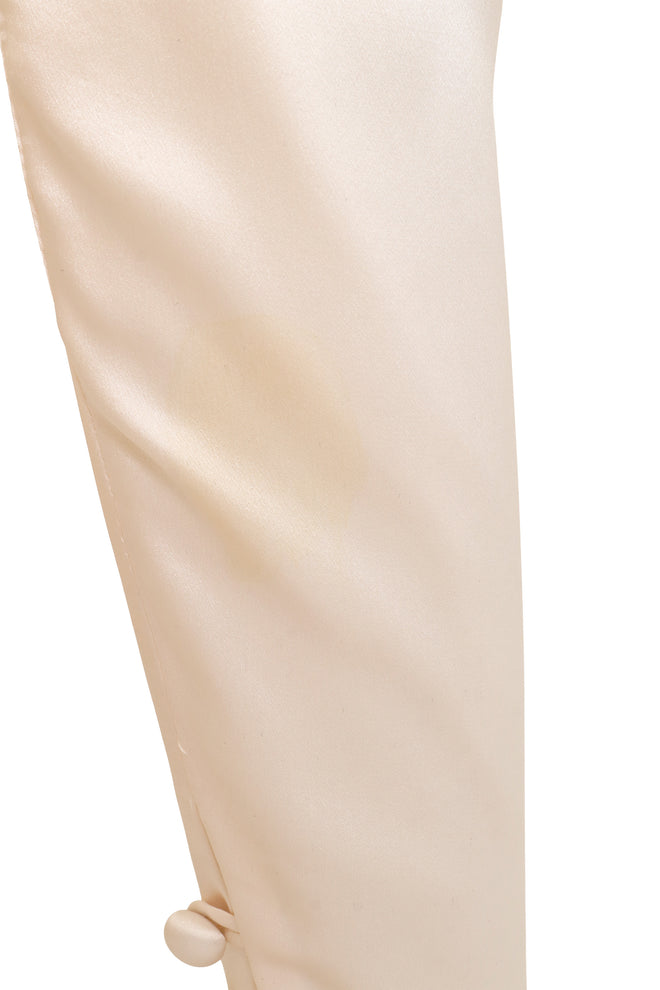 Vintage Bias Cut Draped Wedding Gown by David Fielden sleeve discoloration @ Recess LA