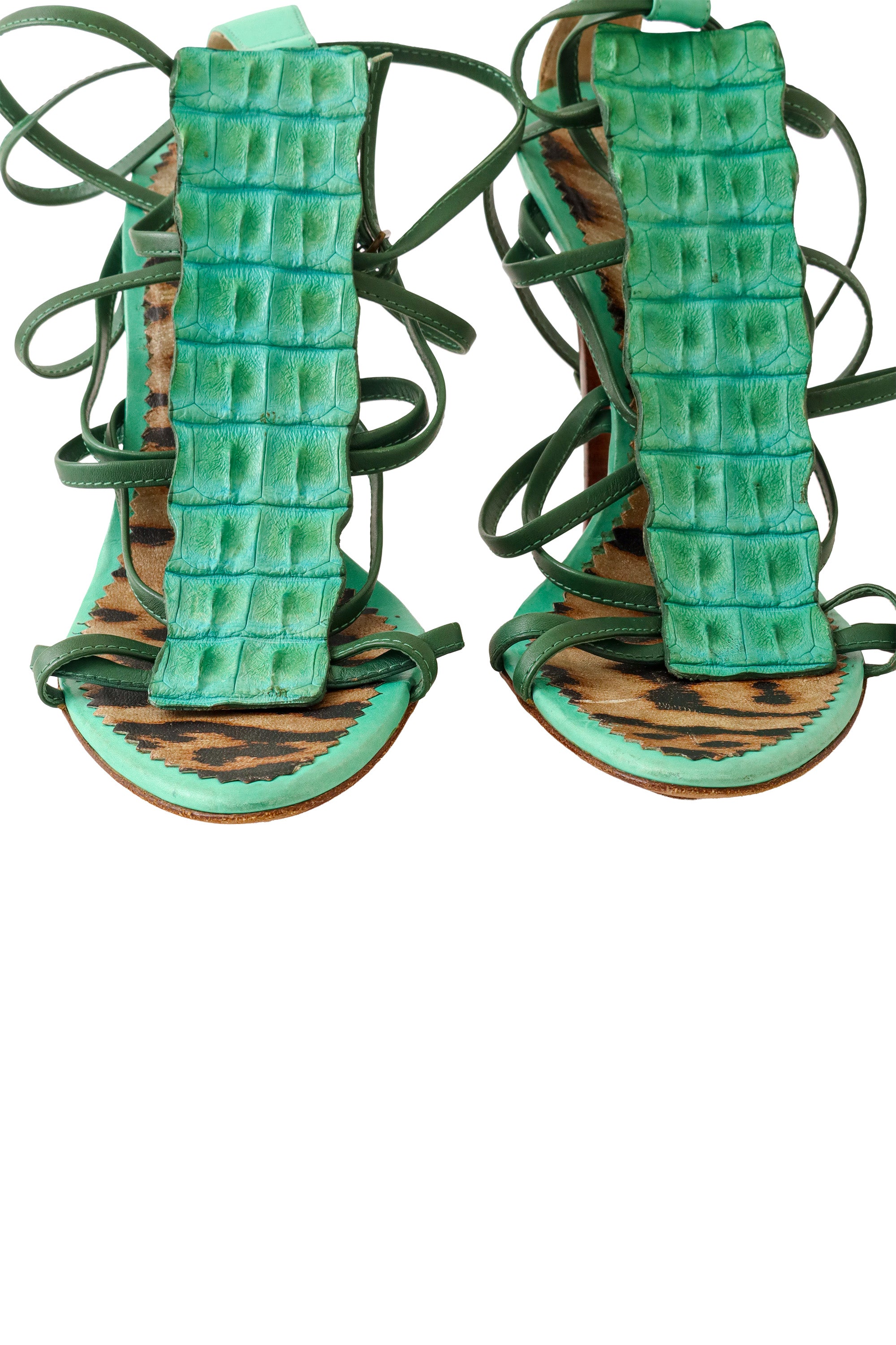 2005 S/S Green Strappy Crocodile Heels up close @ Recess LA 