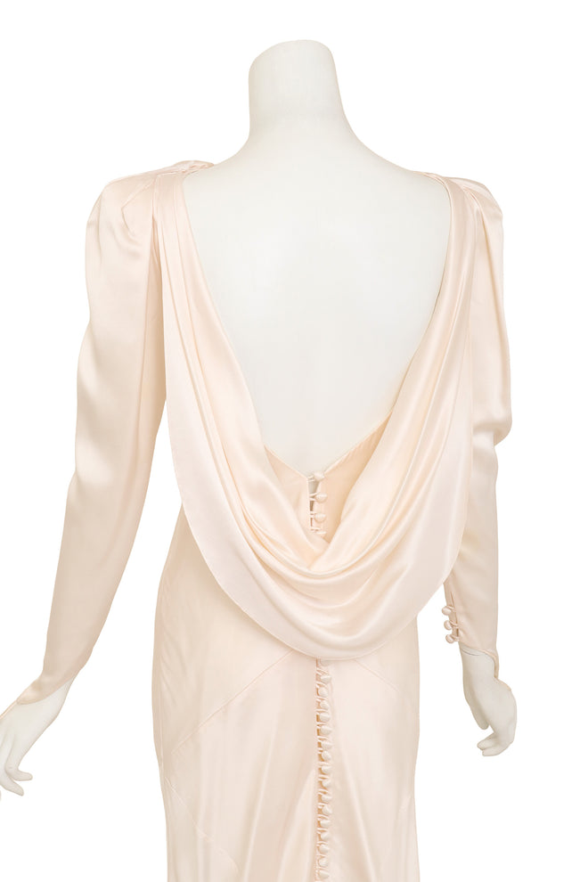 Vintage Bias Cut Draped Wedding Gown by David Fielden on mannequin back close @ Recess LA