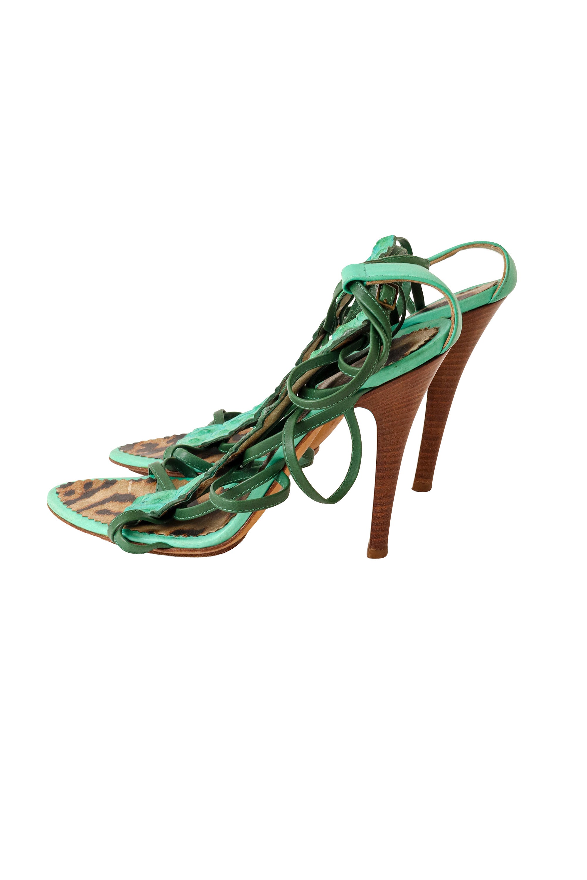 2005 S/S Green Strappy Crocodile Heels sided profile @ Recess LA 