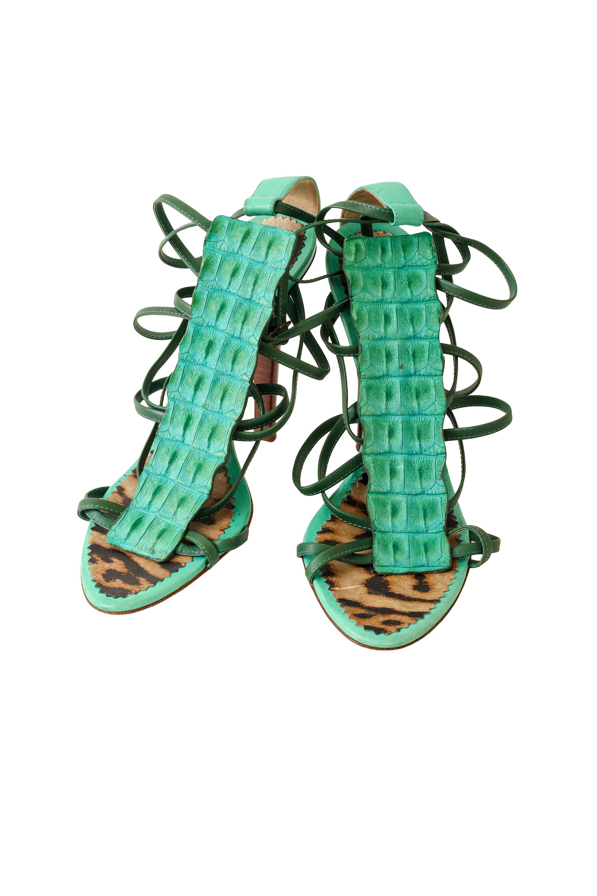 2005 S/S Green Strappy Crocodile Heels front @ Recess LA 