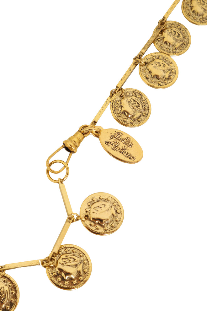Vintage Julie Rubano Long Coin Charm Necklace clasp @ Recess LA
