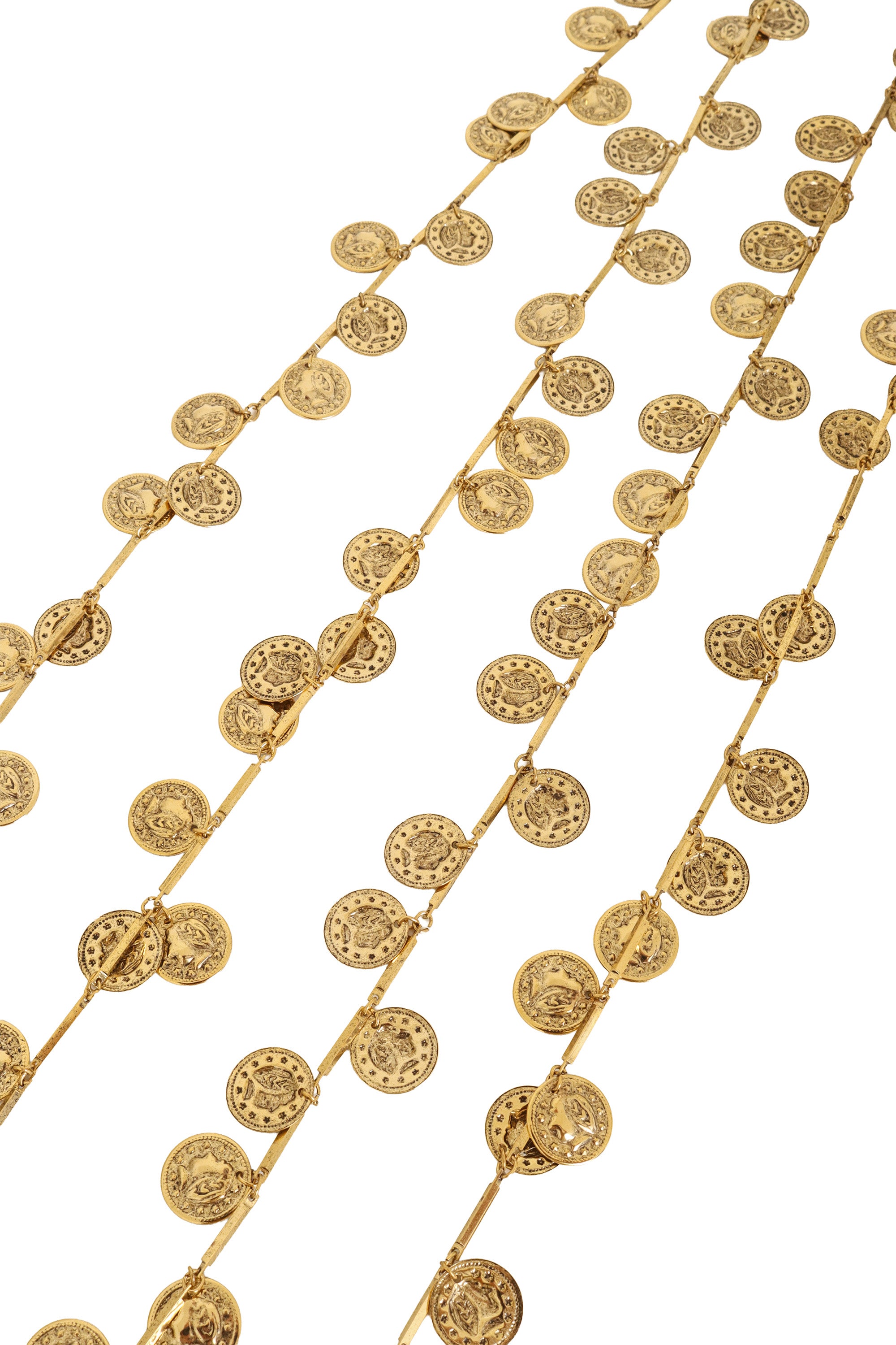 Vintage Julie Rubano Long Coin Charm Necklace coins close @ Recess LA
