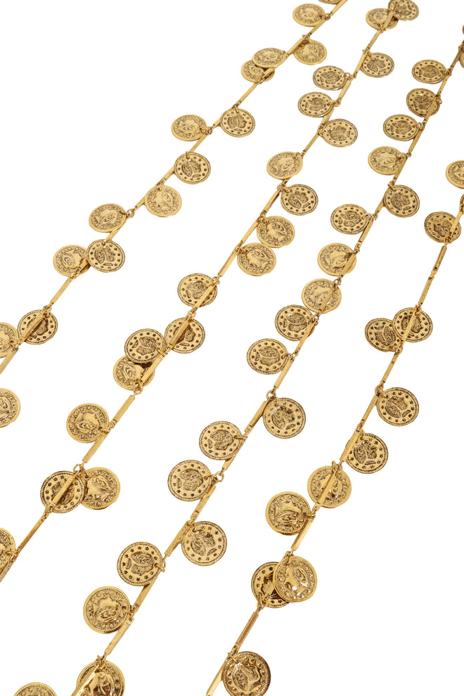 Vintage Julie Rubano Long Coin Charm Necklace coins close @ Recess LA