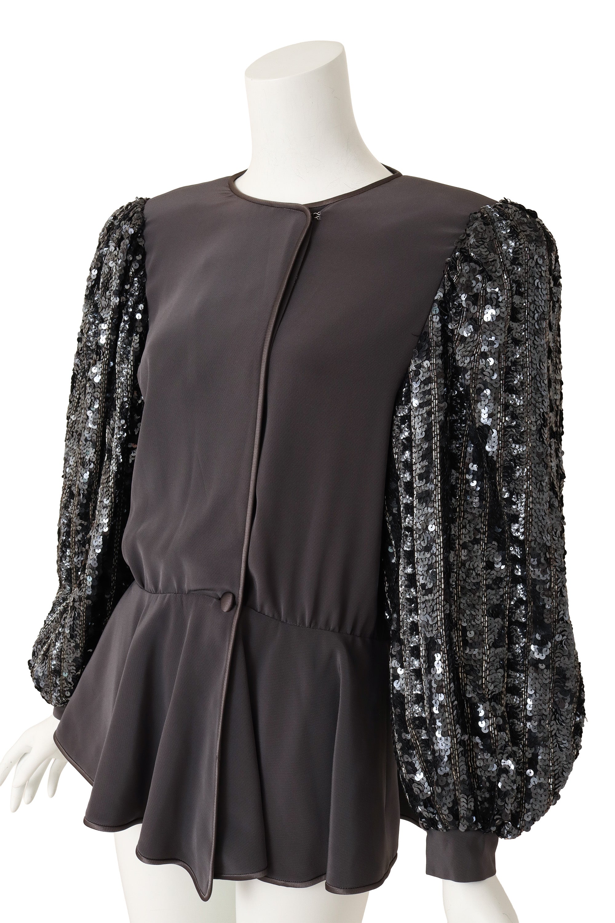 sequin sleeve jacket by Della Roufogali on mannequin close @ Recess LA