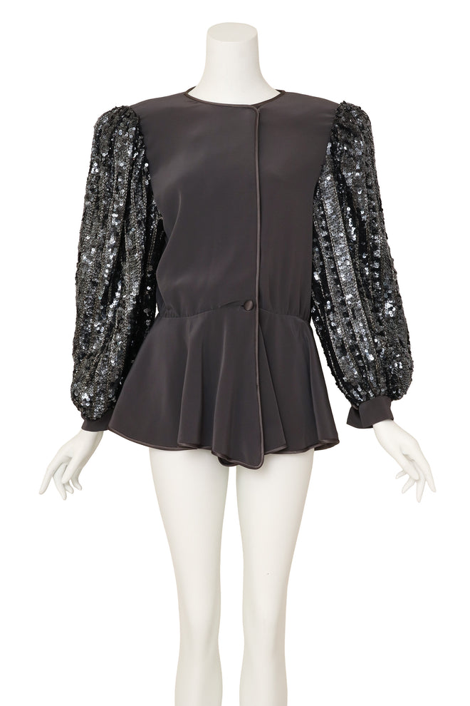 sequin sleeve jacket by Della Roufogali on mannequin @ Recess LA