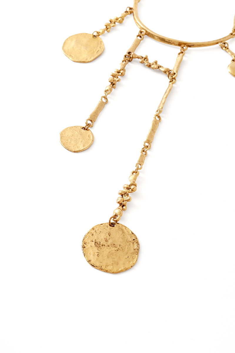 Hammered metal bib necklace charm close @ Recess LA