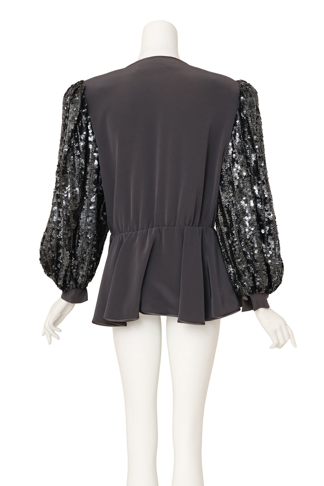 sequin sleeve jacket by Della Roufogali on mannequin back @ Recess LA