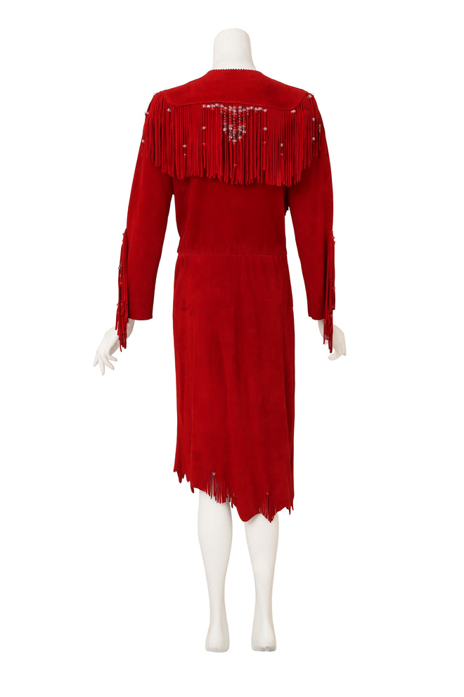 Suede Fringe Western Dress by Clifford Olson back of mannequin @ Recess LA