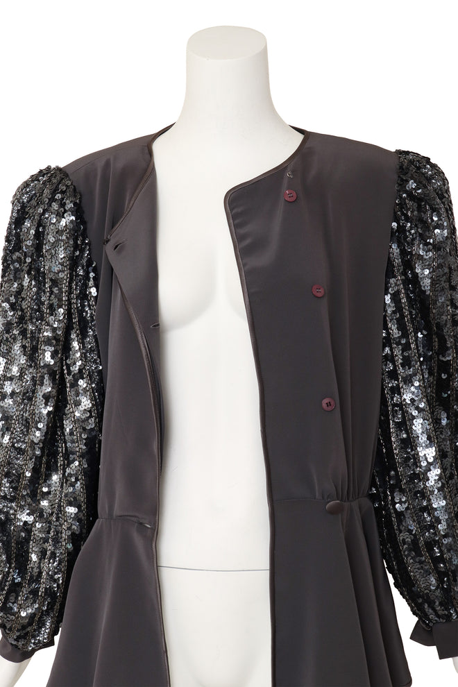 sequin sleeve jacket by Della Roufogali on mannequin open @ Recess LA