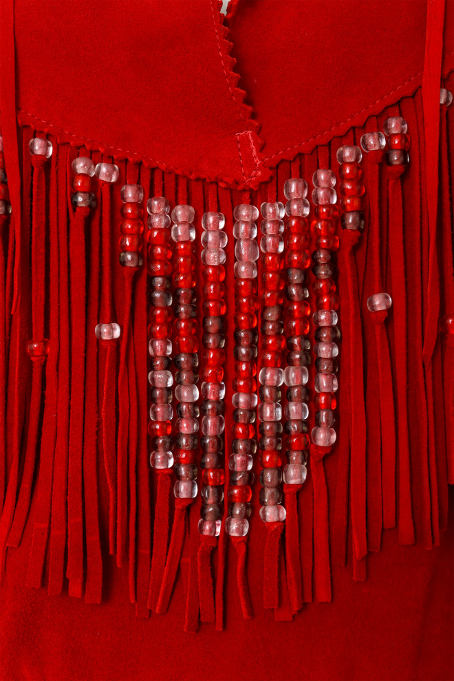 Suede Fringe Western Dress by Clifford Olson zoom in of beaded detailing @ Recess LA