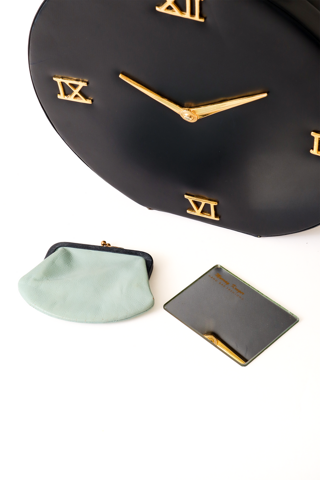 Circular Leather Clock Bag and accessories @ Recess LA 