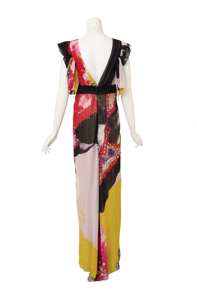 Christian Lacroix Print Silk Sequin Gown back view @ Recess LA