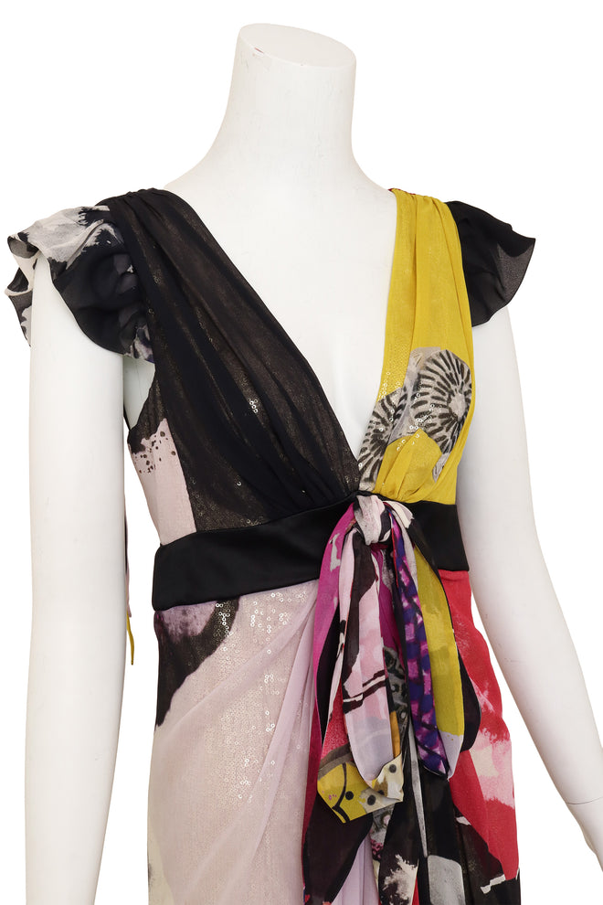 Christian Lacroix Print Silk Sequin Gown  closeup @ Recess LA