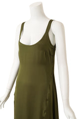 Givenchy Olive Silk Bias Gown on mannequin close @ Recess LA