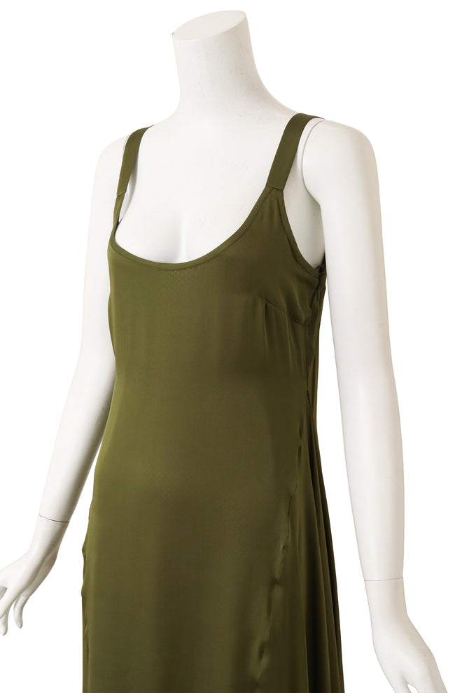 Givenchy Olive Silk Bias Gown on mannequin close @ Recess LA