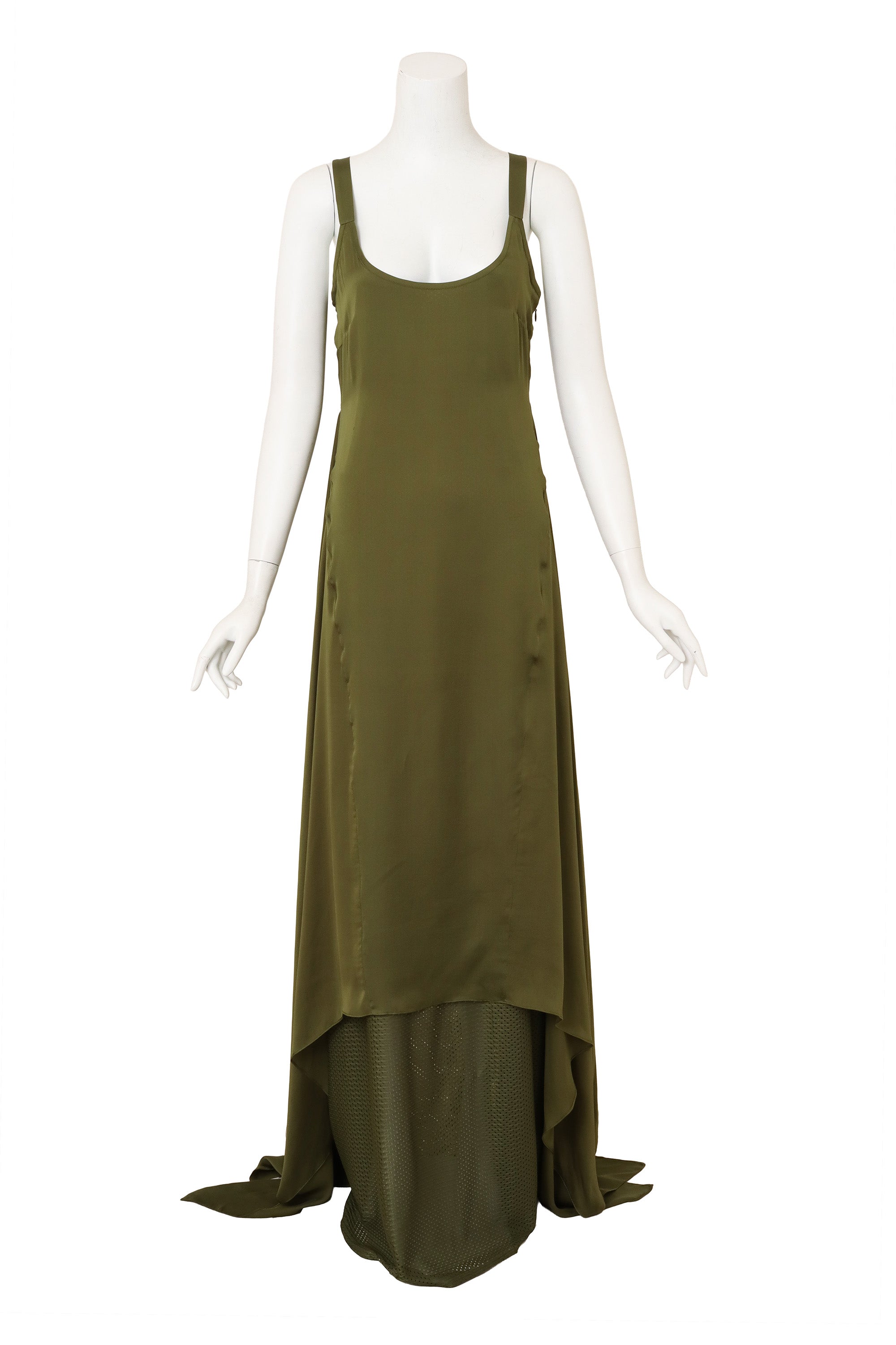Givenchy Olive Silk Bias Gown on mannequin @ Recess LA