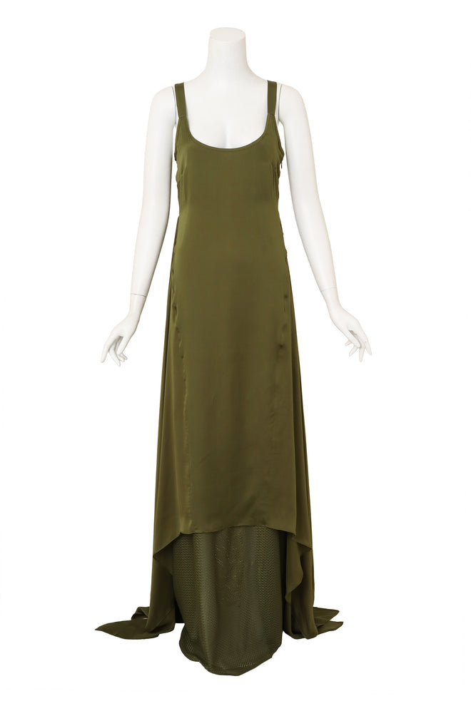 Givenchy Olive Silk Bias Gown on mannequin @ Recess LA