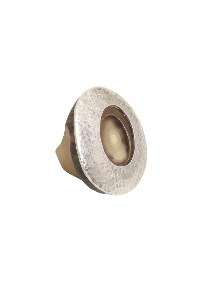 Vintage Hammered Sterling Wood Finish Ring side @ Recess LA