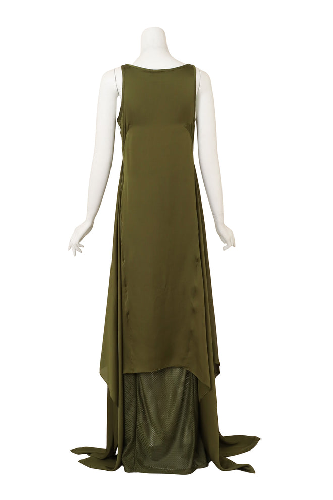 Givenchy Olive Silk Bias Gown on mannequin back @ Recess LA