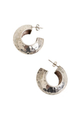 Vintage Sterling Hammered Crescent Hoop Earrings close @ Recess LA