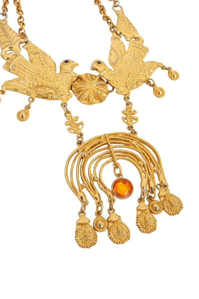 Unsigned Vintage Ornate Bird Statement Necklace closeup @ Recess LA