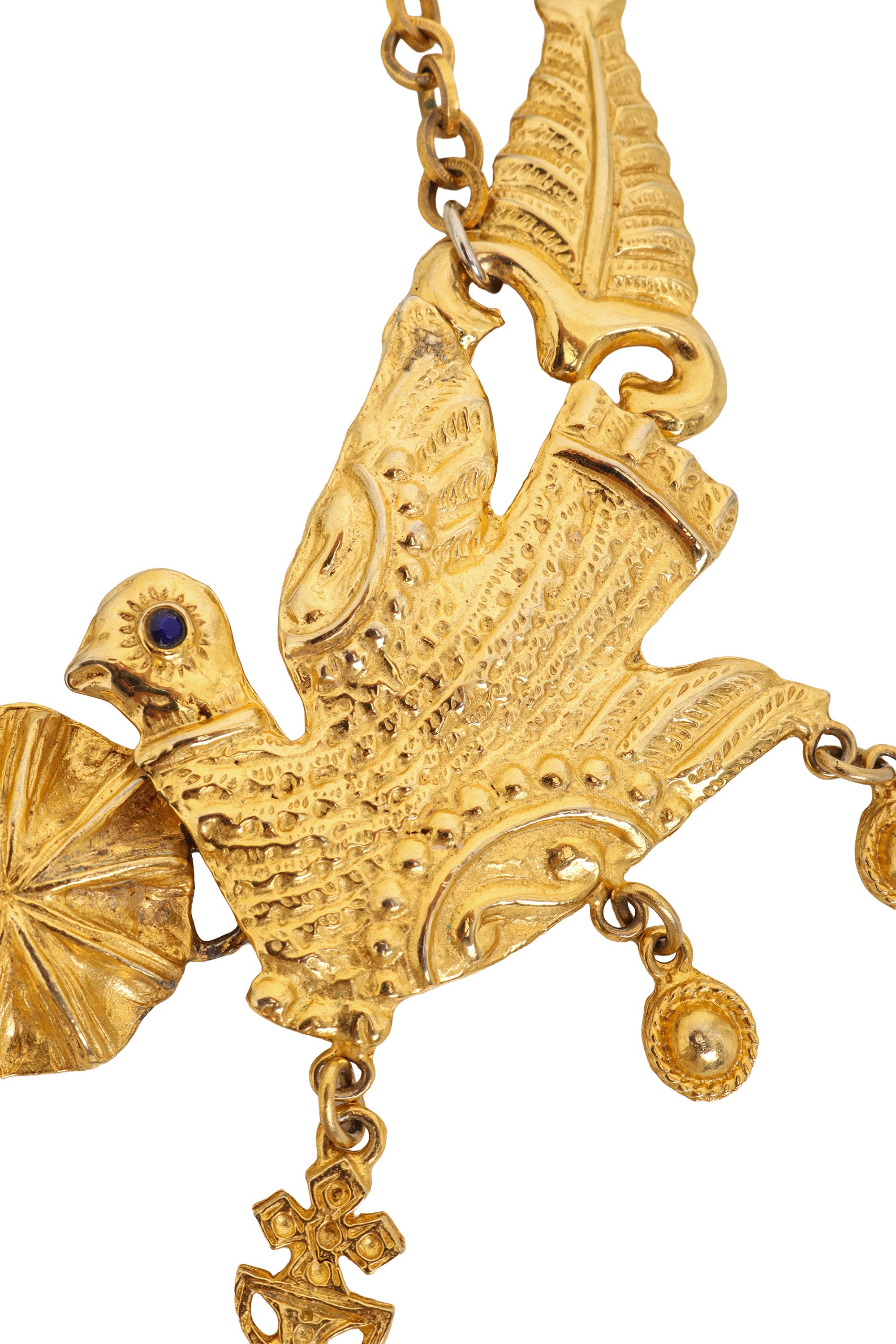Unsigned Vintage Ornate Bird Statement Necklace closeup @ Recess LA