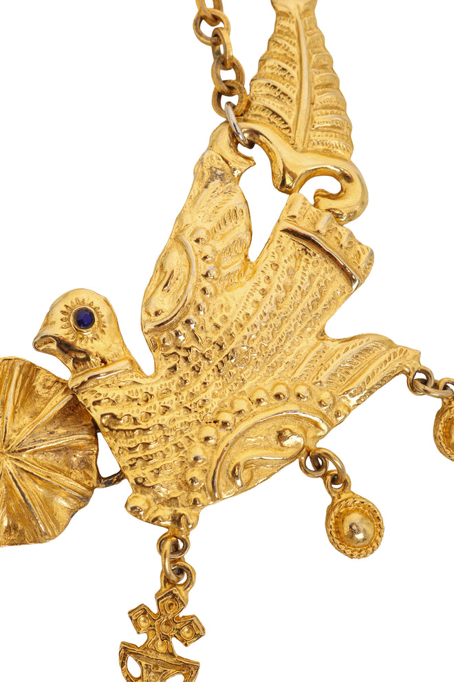 Unsigned Vintage Ornate Bird Statement Necklace closeup @ Recess LA