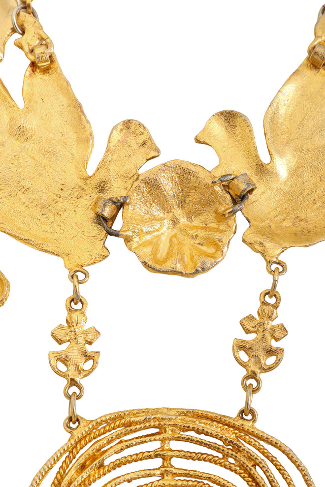 Unsigned Vintage Ornate Bird Statement Necklace tarnish @ Recess LA