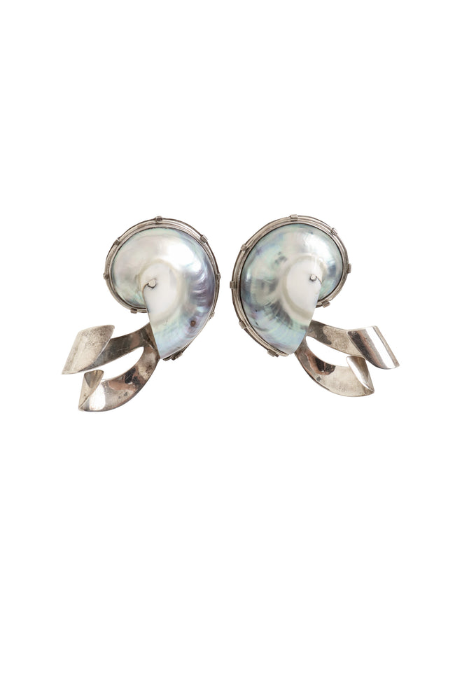 Vintage Sterling Nautilus Shell Earrings @ Recess LA