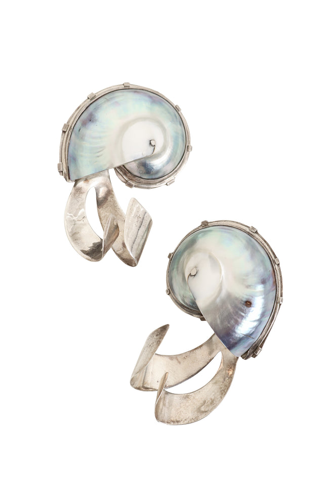 Vintage Sterling Nautilus Shell Earrings close @ Recess LA