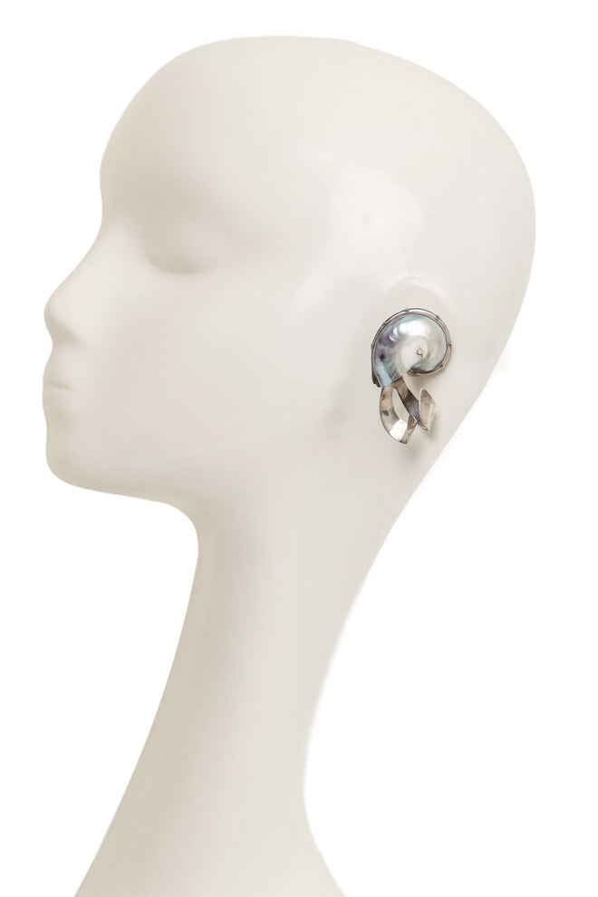 Vintage Sterling Nautilus Shell Earrings on mannequin @ Recess LA