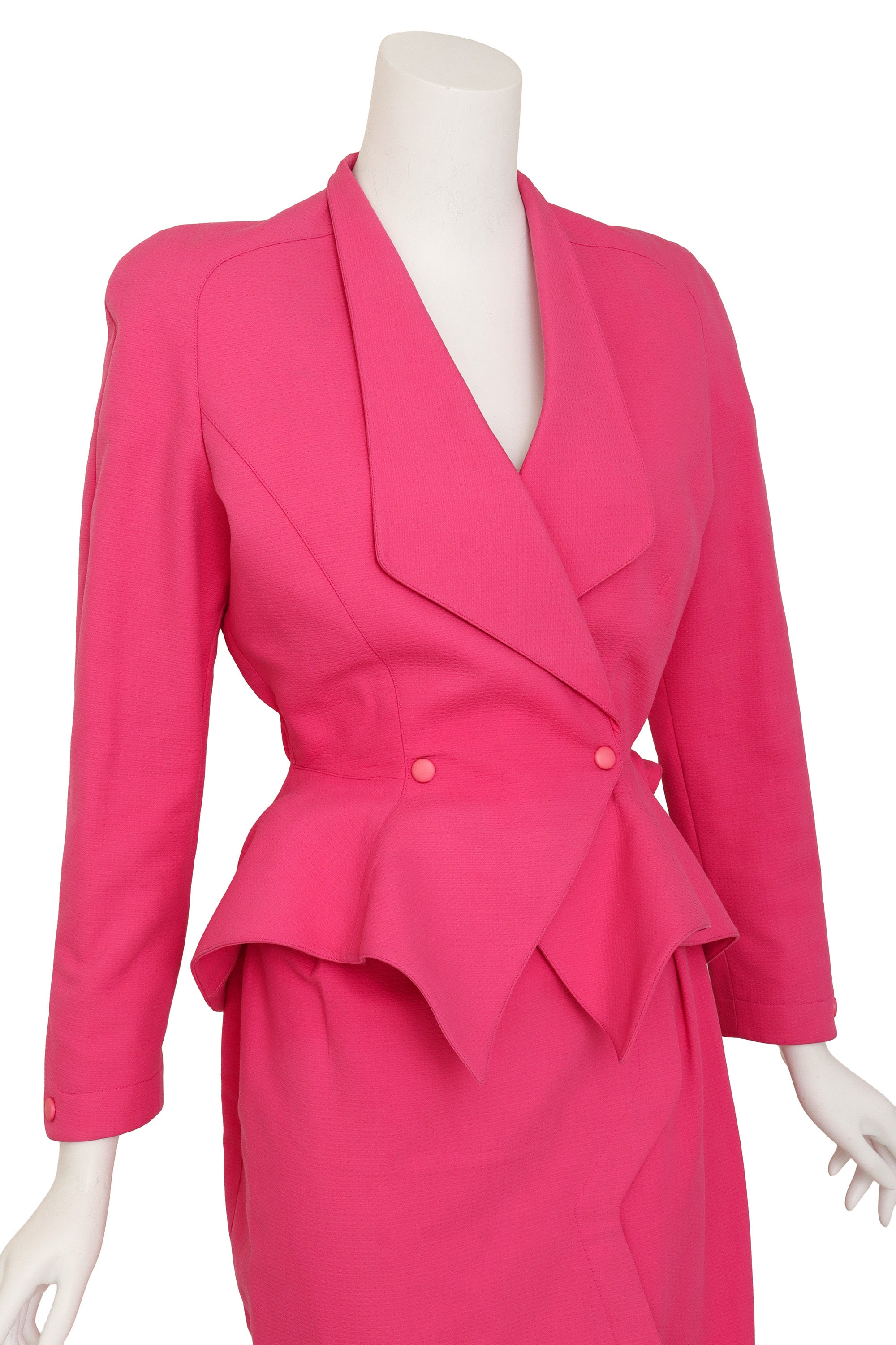 pink skirt suit by Thierry Mugler on mannequin close @ Recess LA