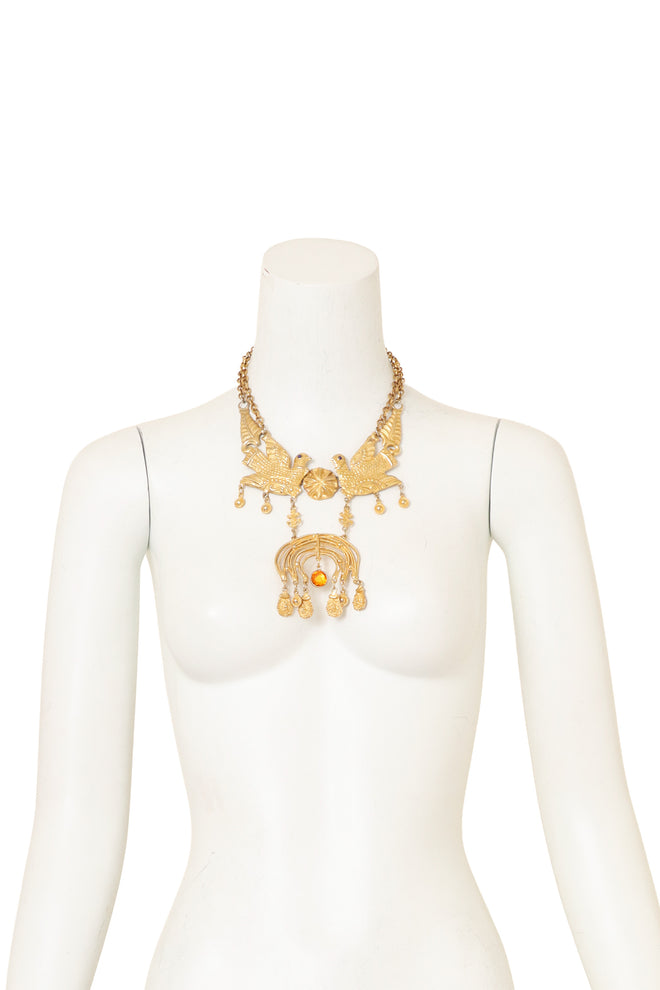 Unsigned Vintage Ornate Bird Statement Necklace on mannequin @ Recess LA 