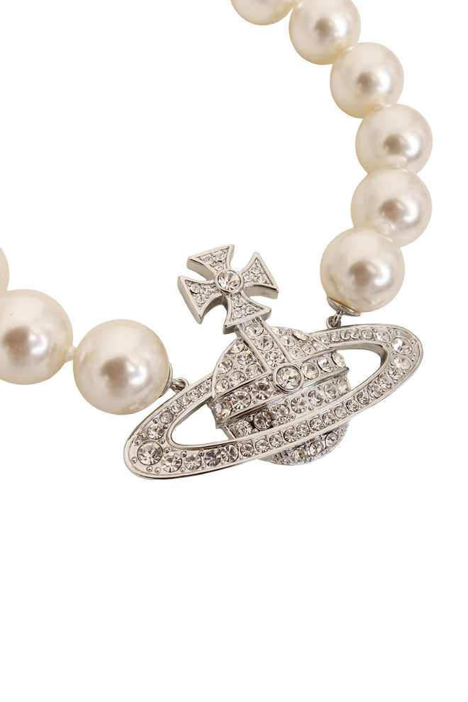 Vivienne Westwood Neysa Pearl Crystal Saturn Necklace close @ Recess LA