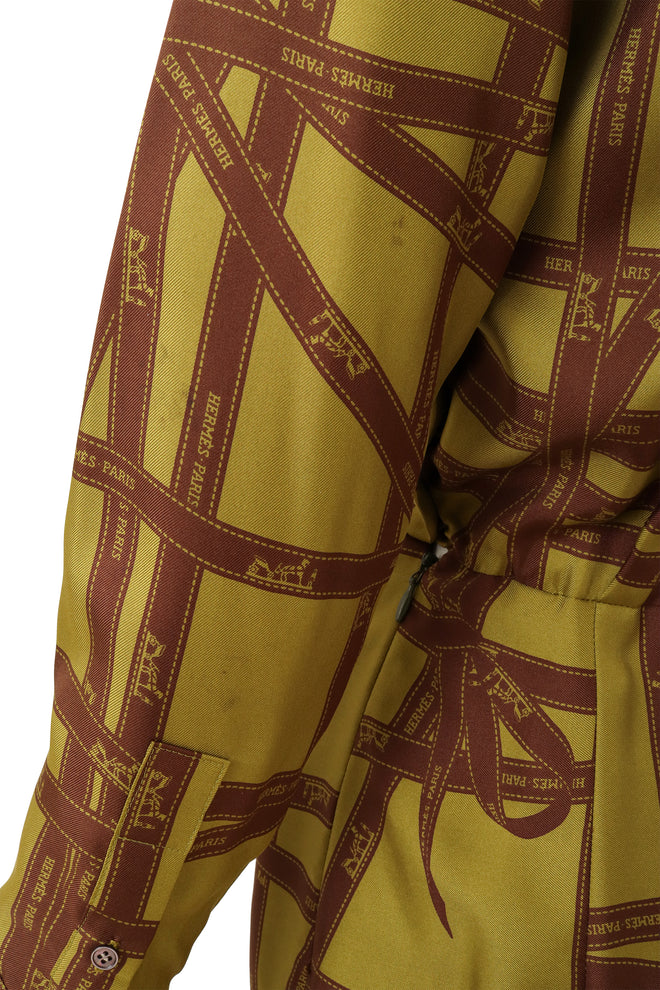 Hermes Silk Ribbon Print Shirt Dress small stain @ Recess LA