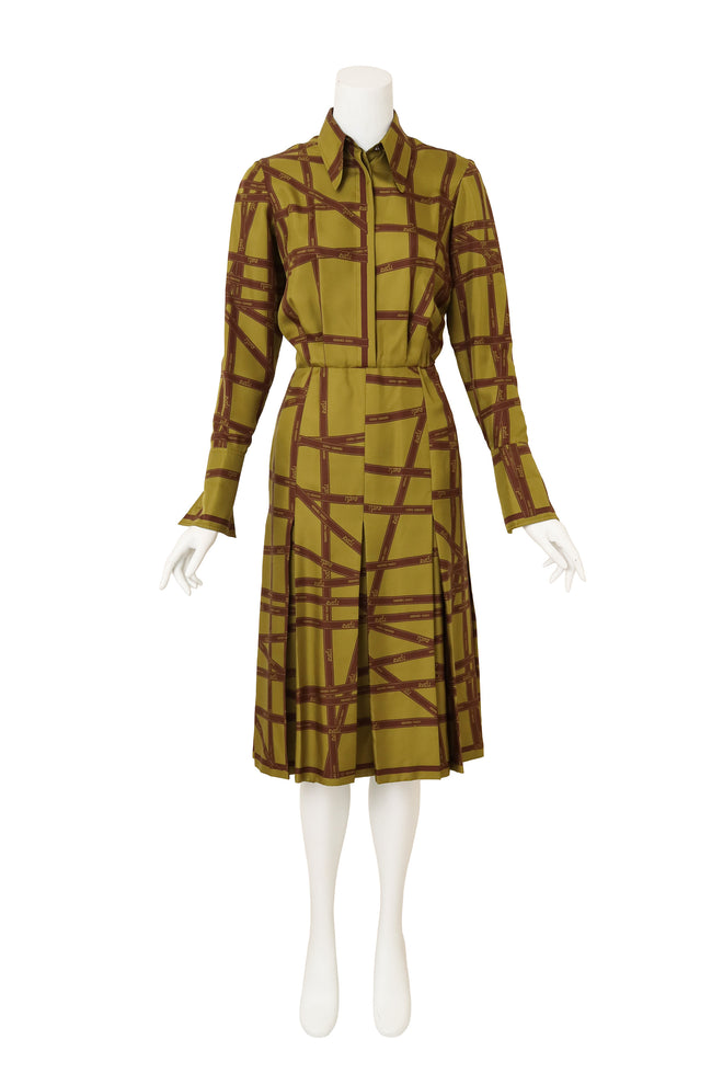 Hermes Silk Ribbon Print Shirt Dress on mannequin @ Recess LA