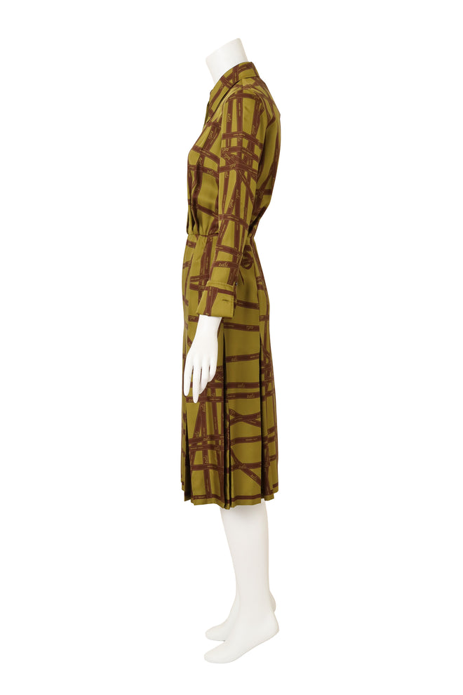 Hermes Silk Ribbon Print Shirt Dress on side mannequin @ Recess LA